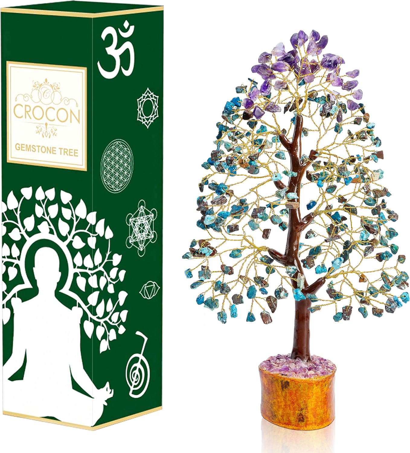 Turquoise & Amethyst Crystal Chakra Tree of Life Spiritual Healing Meditation Gift Bonsai Tree for Home & Room Decor Crystal Gift for Women for Women Men Housewarming Present