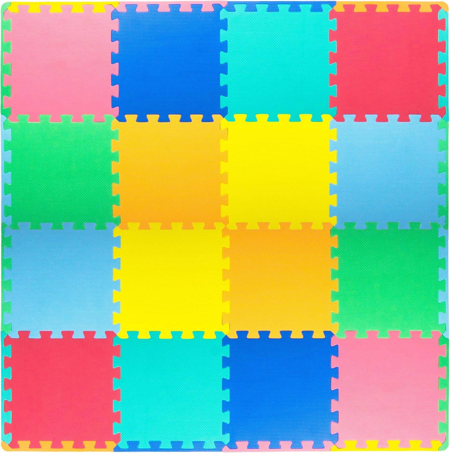 ProSource Foam Puzzle Floor Play Mat for Kids and Babies with Solid Colors, 36 or 16 Interlocking Tiles with Borders, Assorted