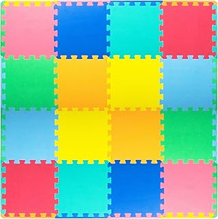 ProSource Foam Puzzle Floor Play Mat for Kids and Babies with Solid Colors, 36 or 16 Interlocking Tiles with Borders, Brown/Beige/Grey