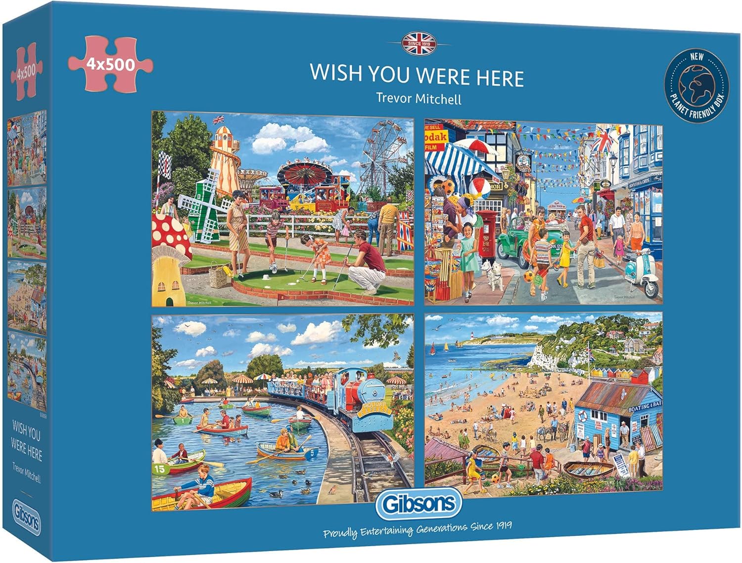 Wish You Were Here | 4 x 500 Piece Jigsaw Puzzles | Multi-Box Jigsaw | Sustainable Puzzle for Adults | Premium 100% Recycled Board | Great Gift for Adults | Gibsons Games