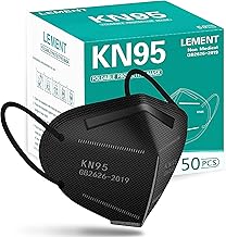 LEMENT 50pcs KN95 Face Mask Black 5 Layer Cup Dust Safety Masks Filter Efficiency≥95% Breathable Elastic Ear Loops Black Masks