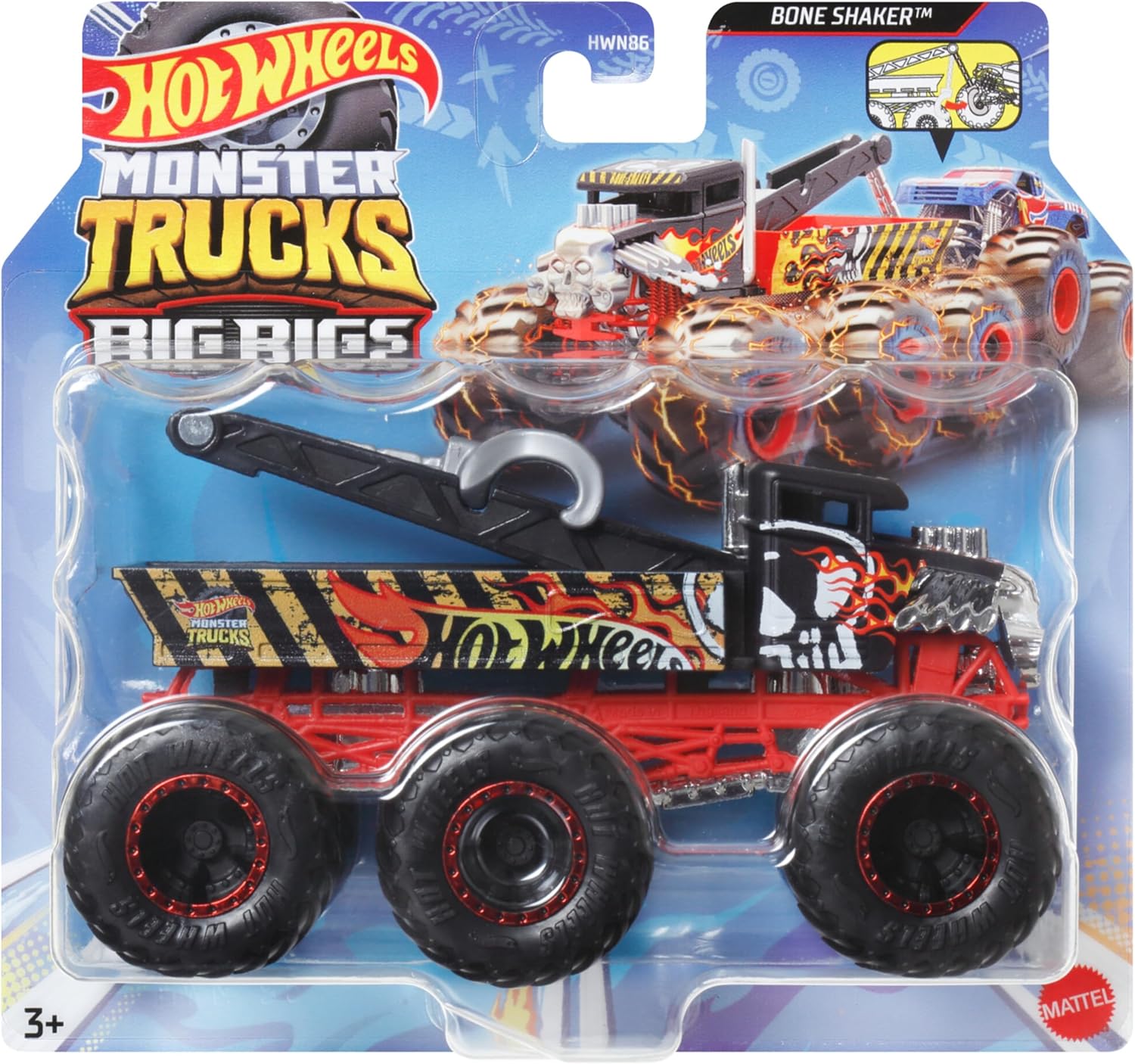 Hot Wheels Monster Trucks Big Rigs, 1:64 Scale Toy Truck with 6 Wheels, Haul or Tow Other Vehicles (Styles May Vary), HWN86