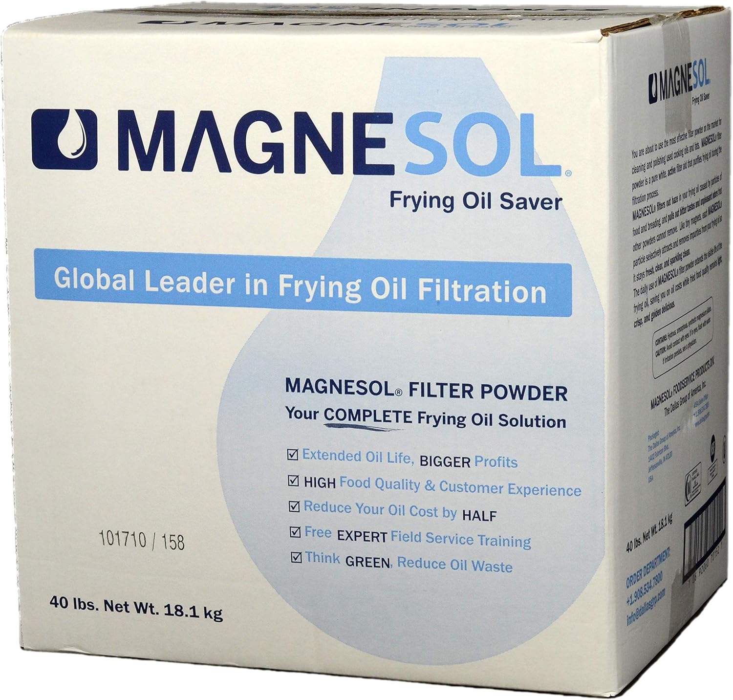 Magnesol Deep Fryer Oil Filter Powder, Deep Fryer Oil Saver, Helps Save Cooking Oil & Remove Impurities, Extends Oil Life, Frying Oil Purifier, Fry Oil Filtration by Dallas Group (1x 40 lb. Bulk Box)