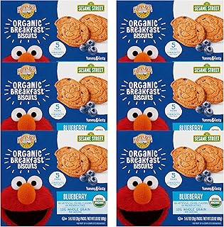 Earth's Best Organic Kids Snacks, Sesame Street Toddler Snacks, Organic Breakfast Biscuits for Kids 2 Years and Older, Blueberry, 5 Packs of 2 Biscuits per Box (Pack of 6)