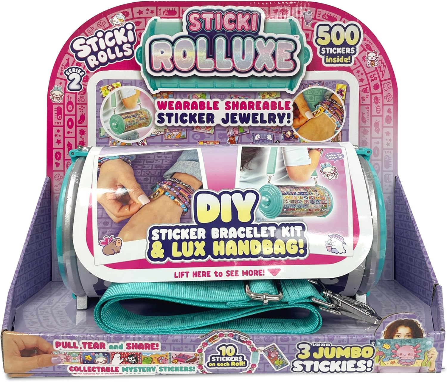 Sticki Rolls Sticki Rolluxe Series 2 - Glam Handbag + Craft Kit, Includes 3 Jumbo Stickies, Supplies for 10 Bracelets & 2 Pendants