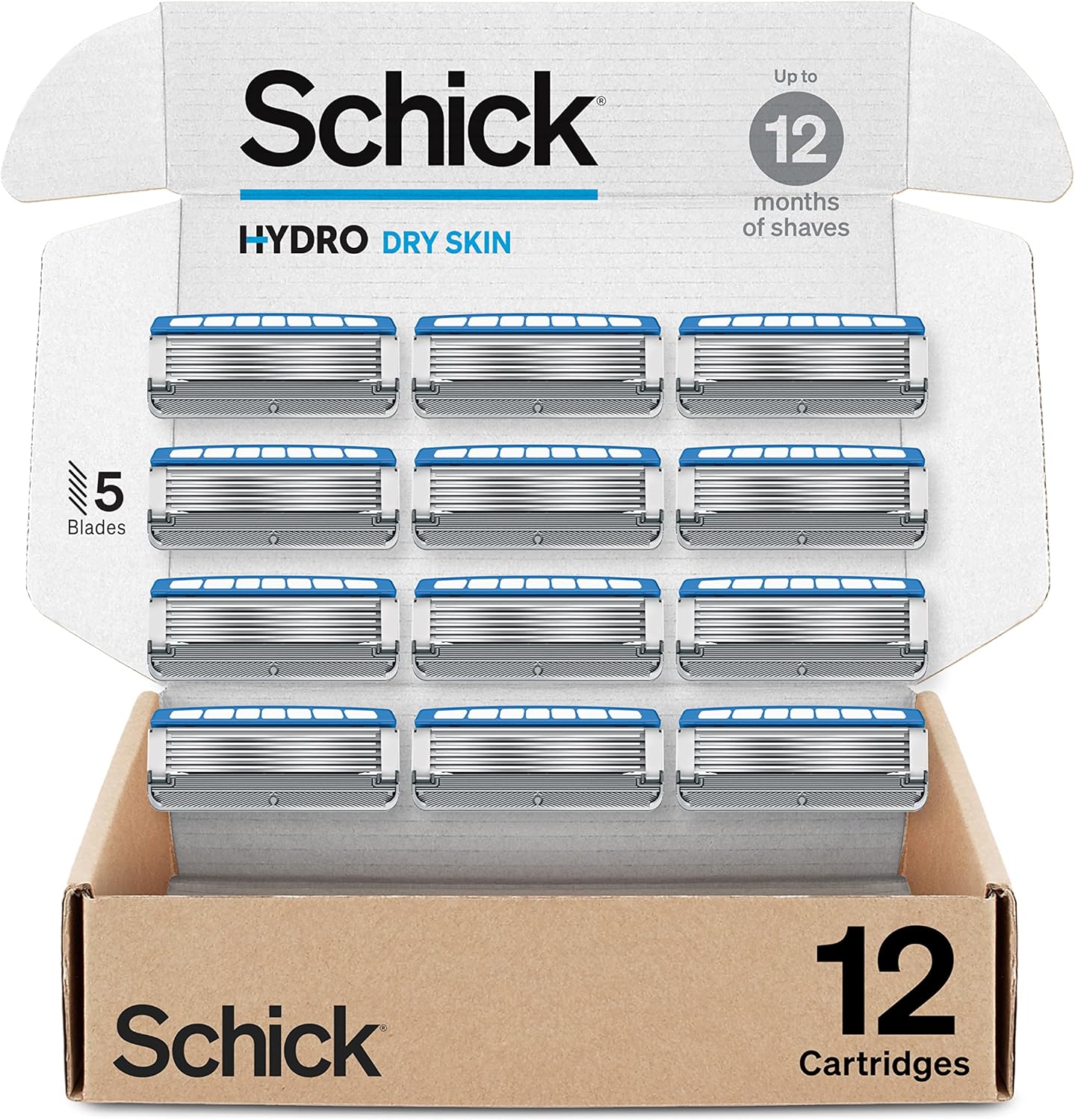 Schick Hydro 5 Razor Blade Refills for Men with Flip Trimmer, 12 Count