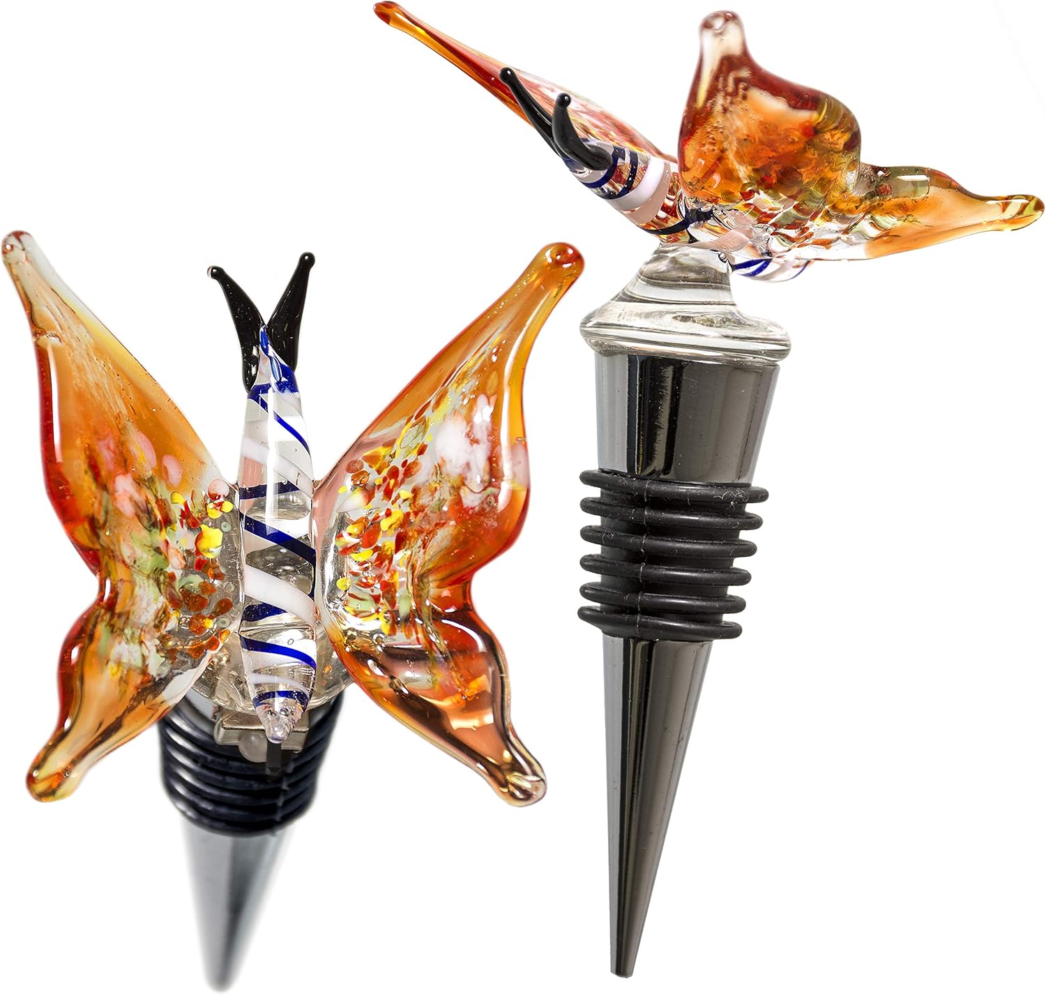 Glass Butterfly Wine Stopper – Champagne/Wine Bottle Stopper, Decorative, Colorful, Unique, Eye-Catching Glass Wine Stoppers – Butterfly Gift, Wine Accessories Gift for Hostess - Wine Corker/Sealer