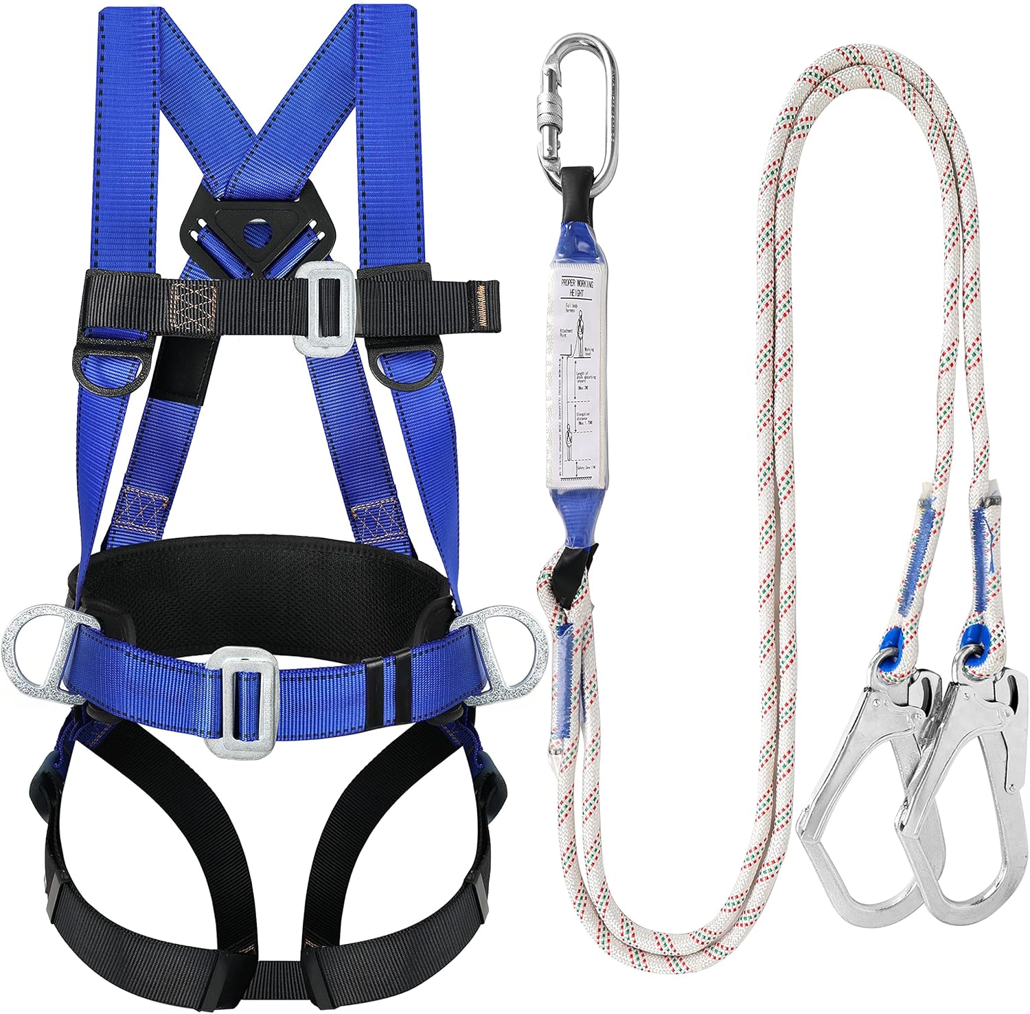 Safety Harness Fall Protection Kit - Full Body Roofing harnesses with Shock Absorbing Lanyard Upgrade Paded