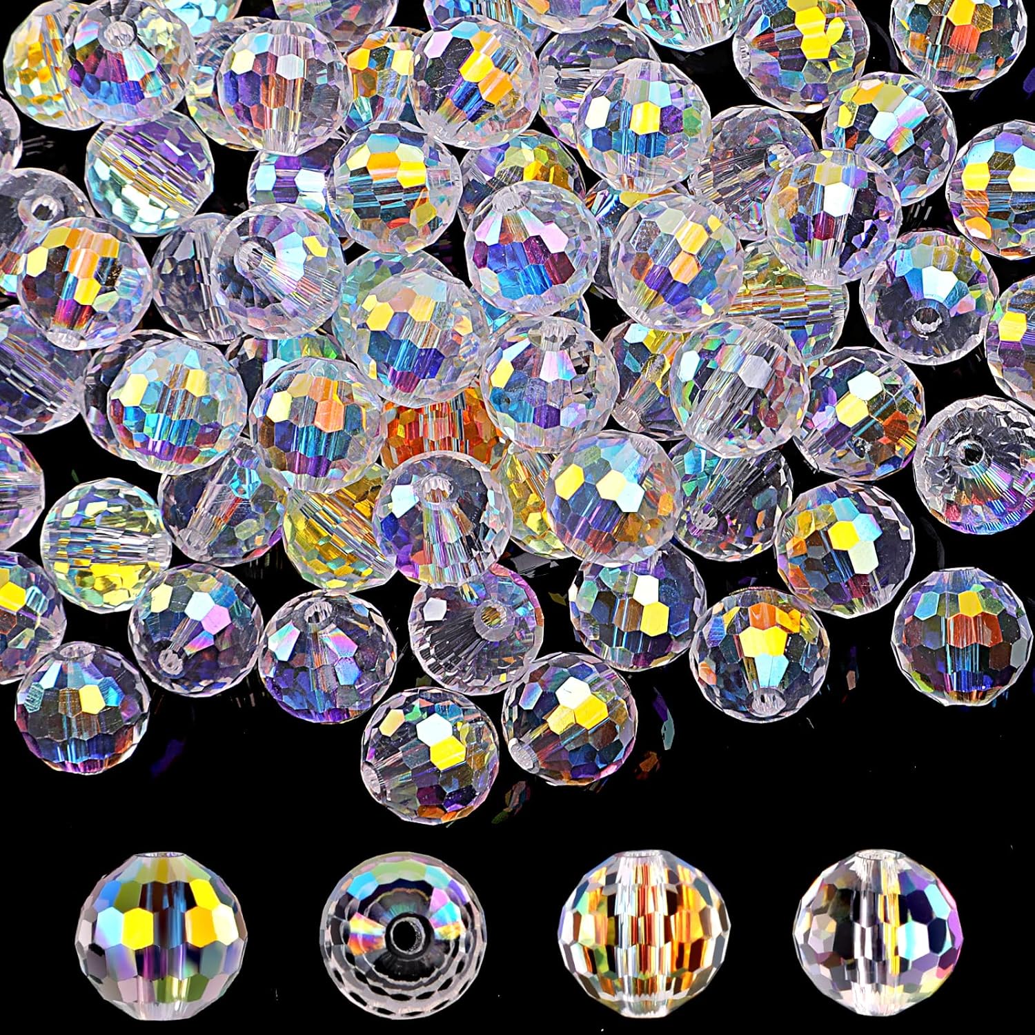 Crystal Glass Beads for Jewelry Making, 80 Pieces Crystal Beads, 10mm Glass Beads, Round Faceted Beads Bulk for Craft Necklace Bracelet Earring (AB Color)