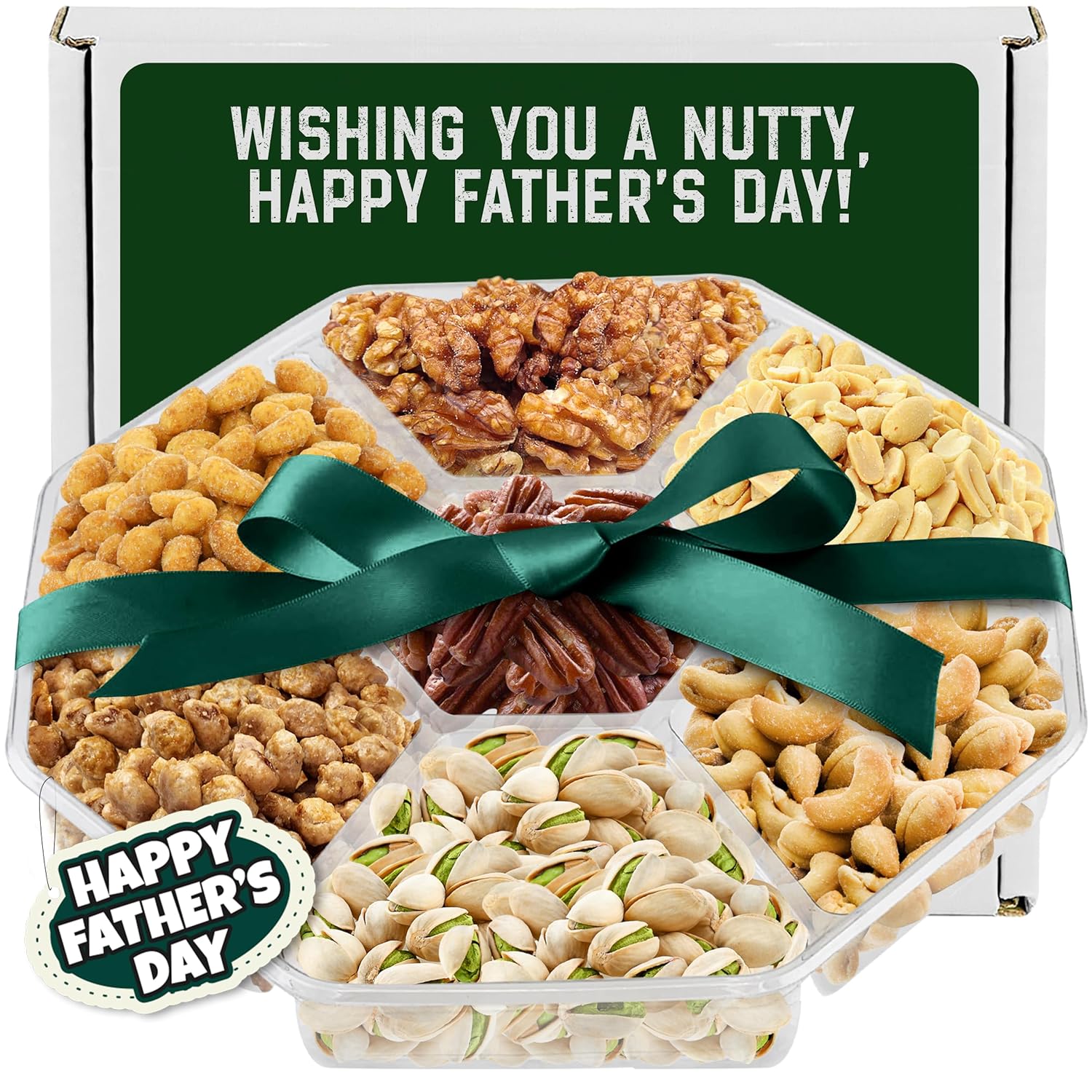 Fathers Day Nut Gift Basket, 7 Sectional Platter of Nut Baskets Gifts for Men, Great for Father Day gifts for Husband, Perfect Dad Gift for Fathers Day,