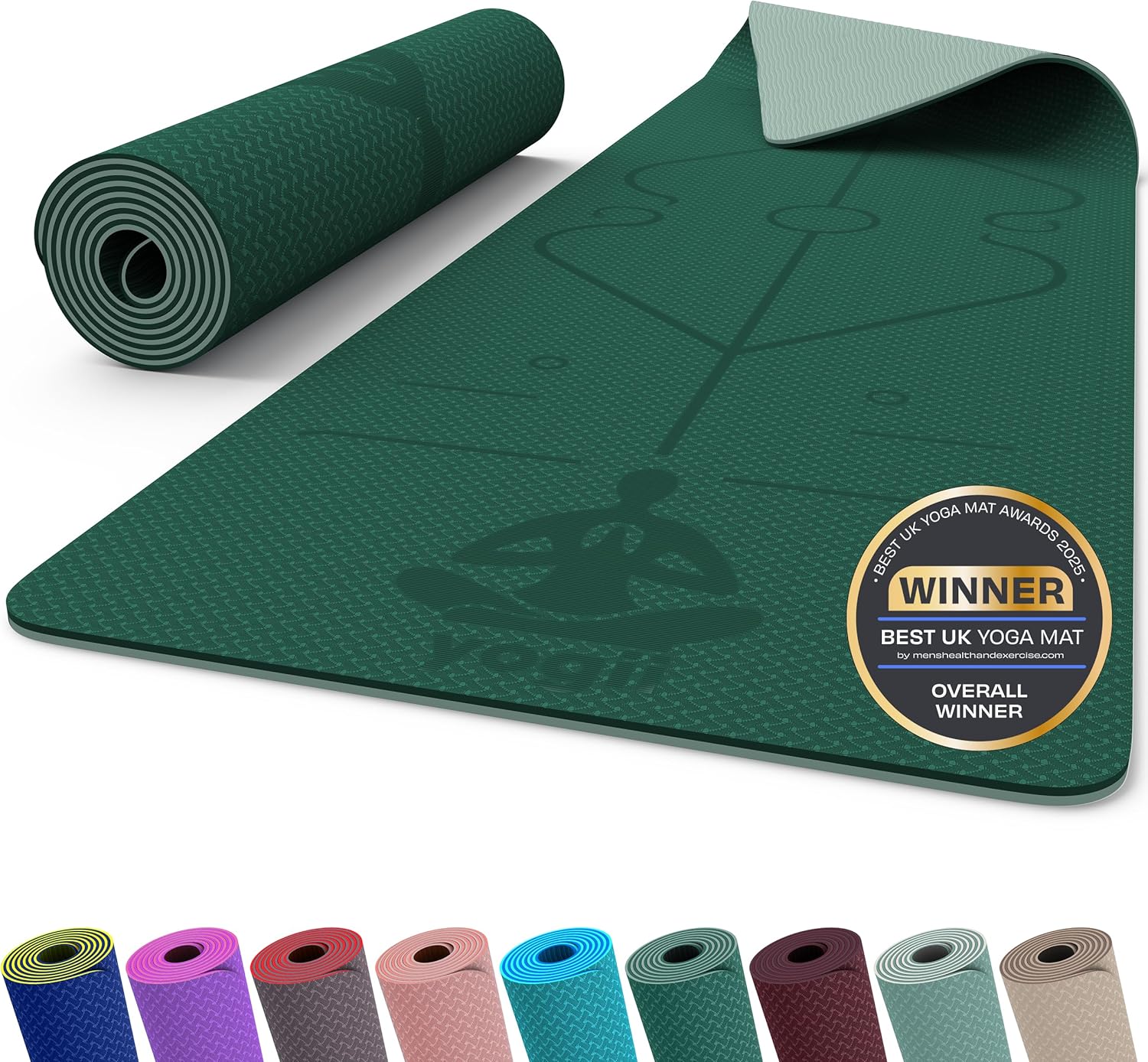 Yogii Yoga Mat - Non-Slip 6mm Thick TPE & Travel-friendly Yoga Mat - Perfect for Home & Gym Exercise Fitness & Pilates - With Laser Alignment Guides for Men & Women