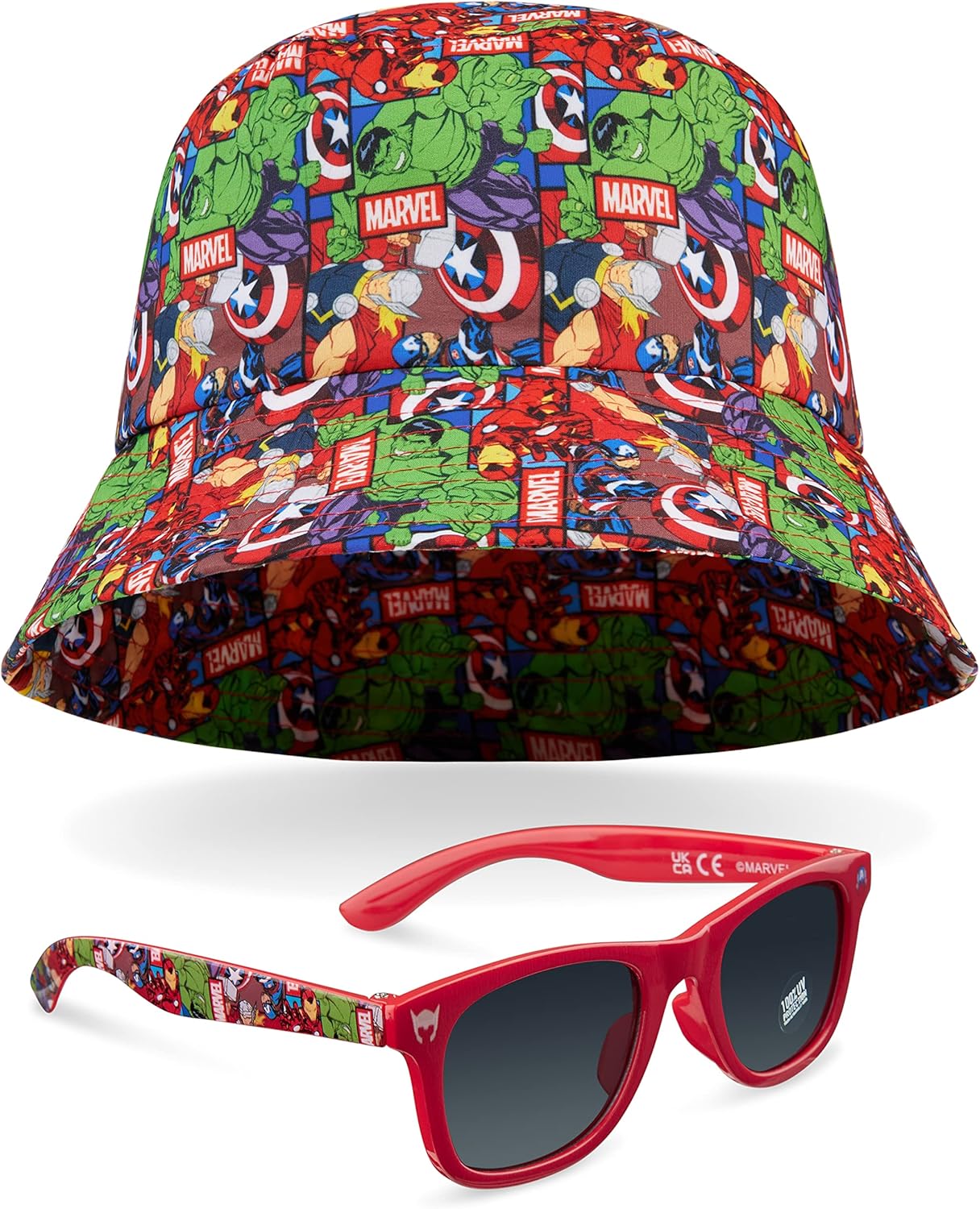 Marvel Kids Bucket Hat and Sunglasses Set, Lightweight Sun Hat 100% UV Protection Sunglasses - Kids Gifts