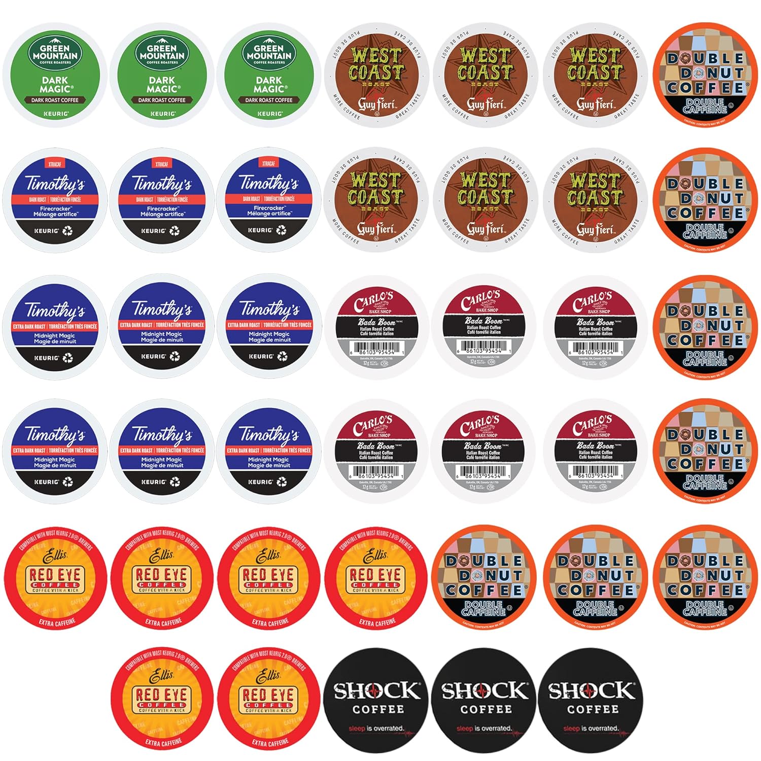 High Caffeine Coffee Pods Variety Pack - Sample The Strongest Coffee From the Top Brands with Our Extra Caffeine Sampler of 40 Pods Compatible with Keurig K Cup Makers