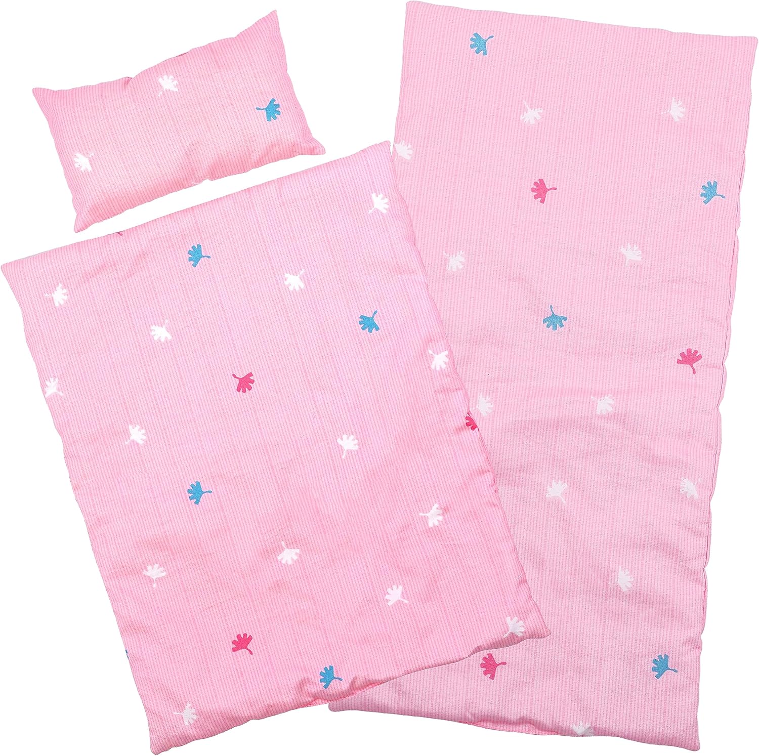 The Magic Toy Shop Bibi Doll - Doll Bedding Set, 3 Piece Quilt Pillow and Mattress Set for Baby Doll Cot, Pram, Cradle Suitable For Up To 20'' Dolls