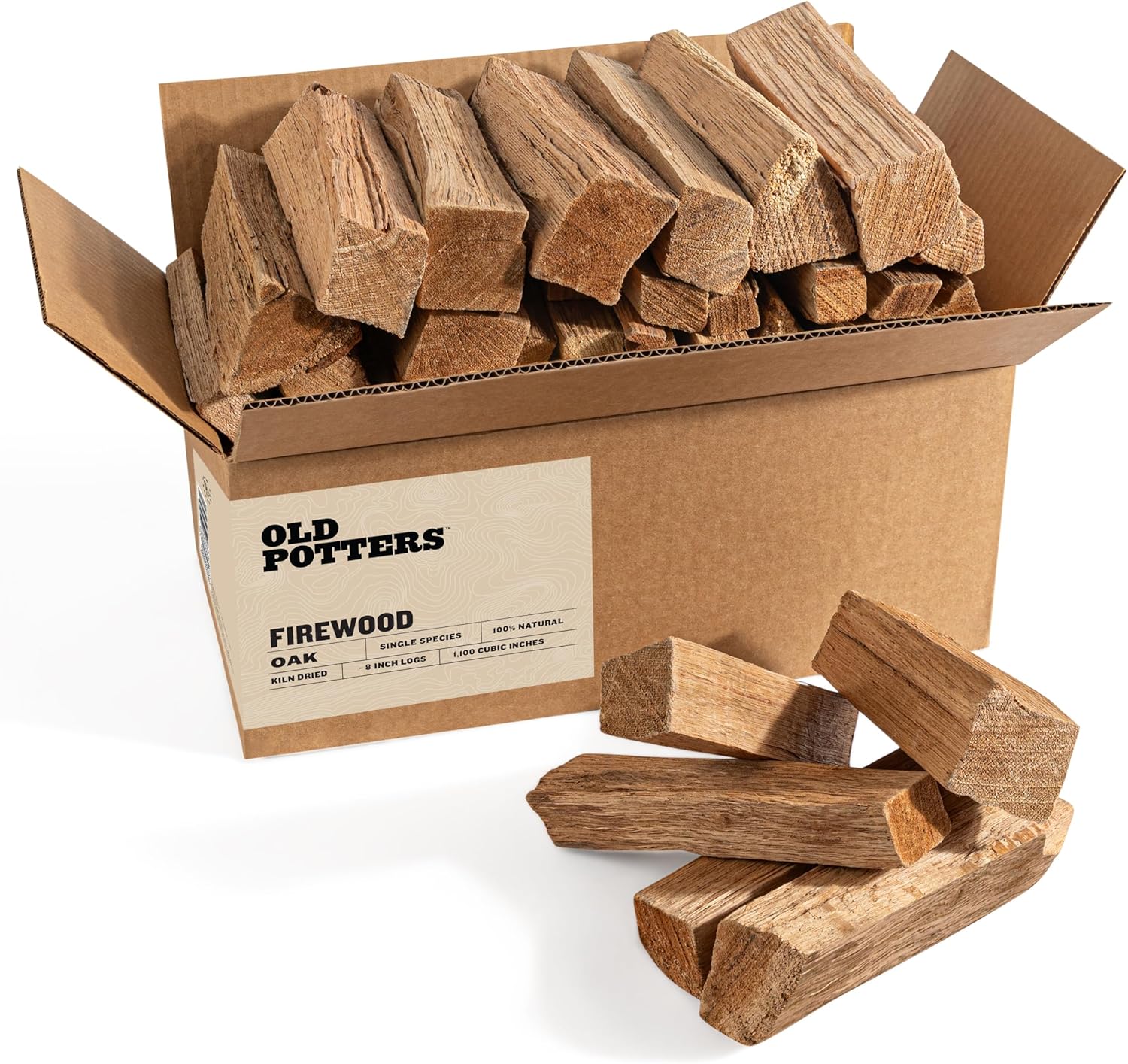 Kiln Dried Firewood - Oak, 1100 Cu. in, 16-18 Logs ~ 8" x 2.5" Logs. Cooking Wood for Grilling, Smoking, and Firepits, Oak.