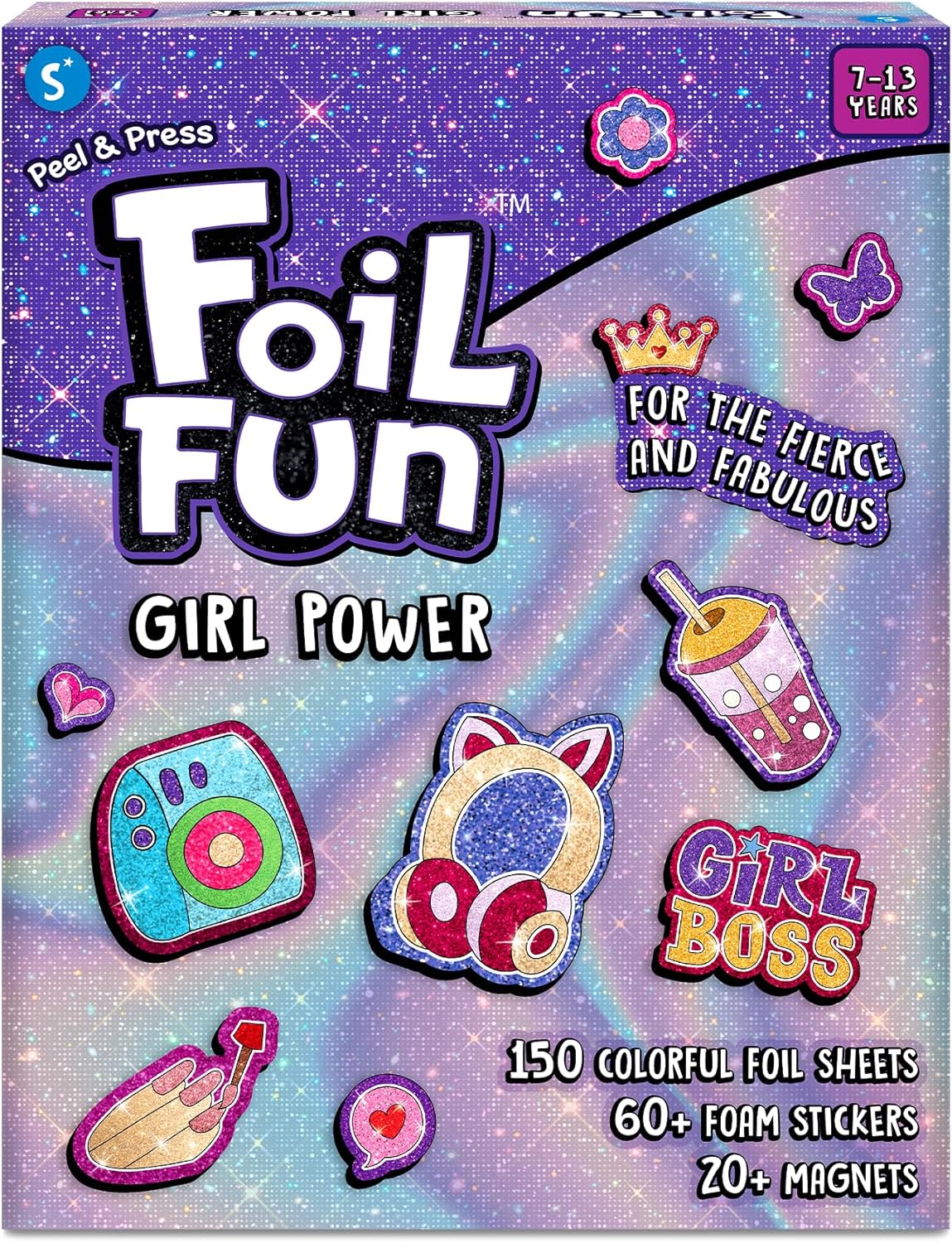 Skillmatics Foil Fun - Girl Power, 20+ DIY Foil Art Magnets, Mess-Free Craft Kit, 60+ Foam Stickers, Creative Activity for Girls, Kids, Tweens, Teens (Ages 7-13), Christmas Gifts, Travel, Party Favor