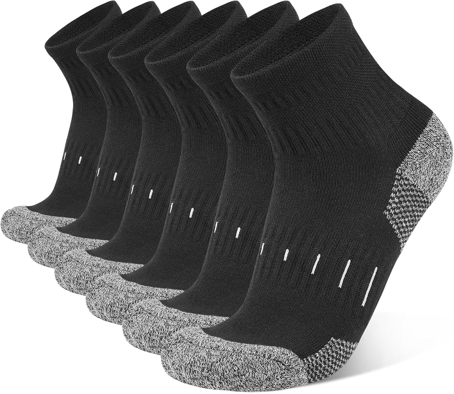 YOJOOM Mens Sports Quarter Ankle Socks Black Anti-Blister Cushioned Trainer Running Athletic Socks for Men 9-12 6-9