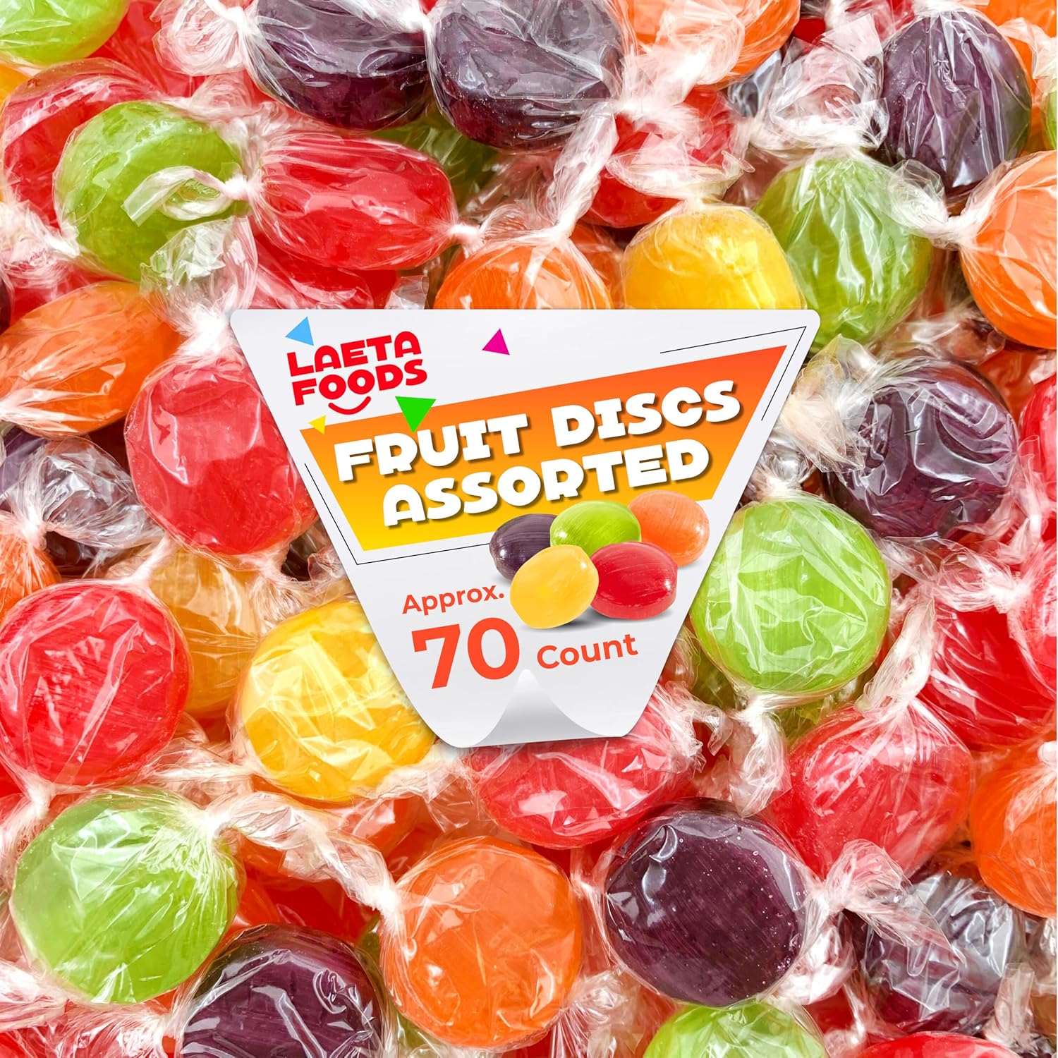 Assorted Fruit Discs | 1 Pound Bag - Approx. 70 Count | Hard Candy | Hostess Mix