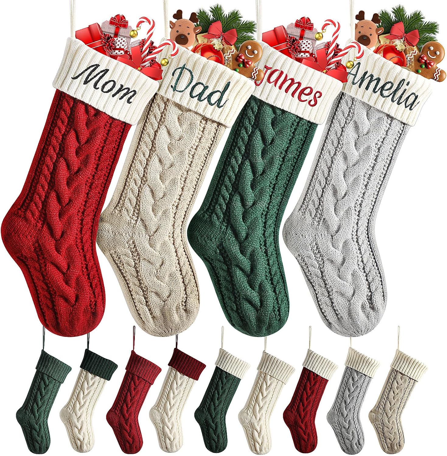 Personalized Christmas Stockings,Large 18” Knitted Family Xmas Stockings with Custom Name,Embroidery Name Xmas Stocking for Fireplace Christmas Holiday Party Decoration Family Stockings(1 pcs)