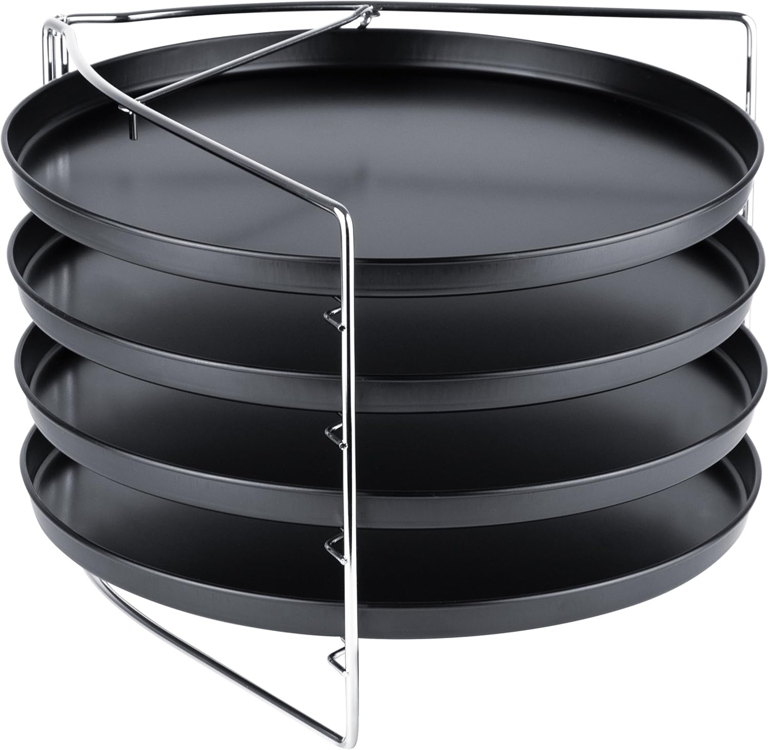 Grizzly Pizza Baking Set, 5-Piece Set, with Lockable Stand and 4X Pizza Tray Round 28 cm, Pizza Rack for Oven, Bake 4 Pizzas at The Same time