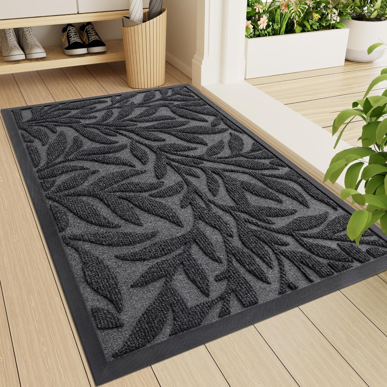 Smiry Front Door Mat Indoor Outdoor Entrance, Heavy Duty Natural Rubber, Trap Dirt and Moisture, Non-Slip Doormats, Low Profile, Easy Clean Patio Porch Entryway Mat, 29.5x17, Grey