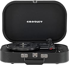 Crosley CR8009B-BK Discovery Vintage Bluetooth in/Out 3-Speed Belt-Driven Suitcase Vinyl Record Player Turntable, Black