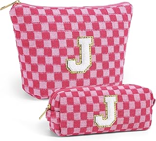 YOOLIFE Bridesmaid Gifts - Maid of Honor Gifts, Bridesmaid Proposal Gifts Wedding Day, Bridal Shower Gifts, Bride To Be Gifts, Bachelorette Party Gift for Bride, Initial Makeup Bags for Women Pink J