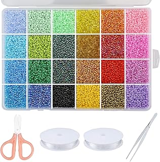 GREENTIME 22800pcs Glass Seed Beads for Bracelets Making Kit, Small Craft Beads 11/0 Waist Beads for DIY Bracelet Necklaces Craft Making Supplies (24 Colors)