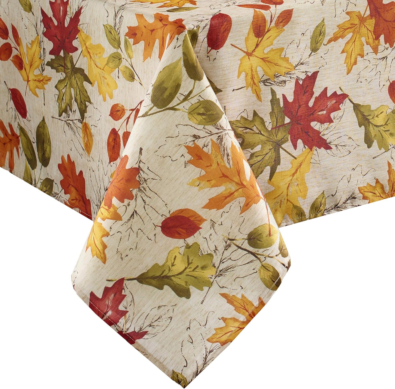 Elrene Home Fashions Autumn Leaves Fall Printed Wrinkle Resistant Tablecloth, Holiday Table Cover for Formal or Everyday Use, 52"x70" Oblong/Rectangle