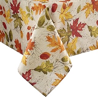 Elrene Home Fashions Autumn Leaves Fall Printed Wrinkle Resistant Tablecloth, Holiday Table Cover for Formal or Everyday Use, 52"x70" Oblong/Rectangle
