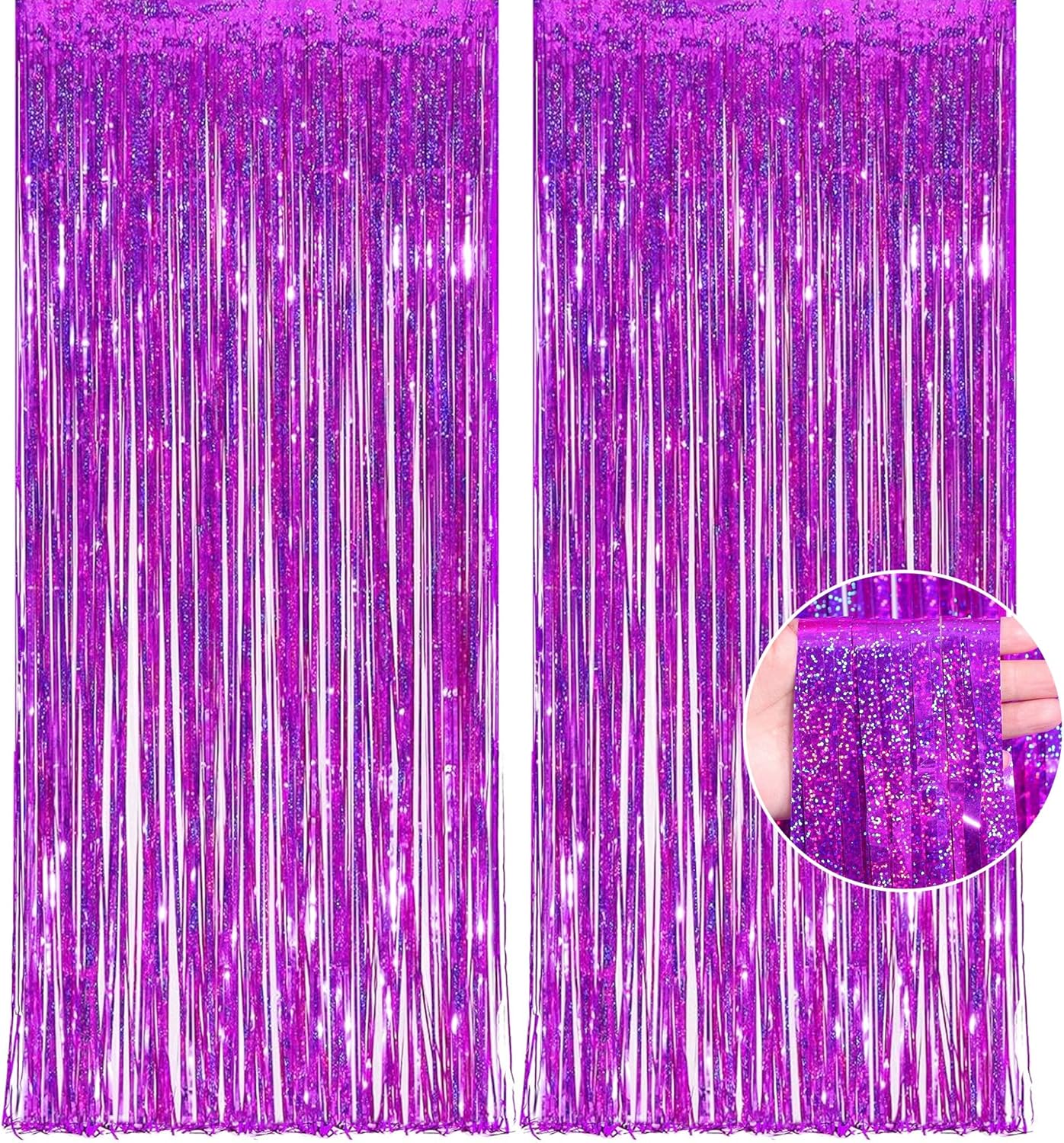 OHOME Hot Pink Tinsel Curtain Party Backdrop Foil Fringe Metallic Laser Party Streamers Birthday Disco Bachelorette Bridal Wedding Graduation Baby Shower Decor Party Decorations,2 Pack,3.3ftx8.2ft