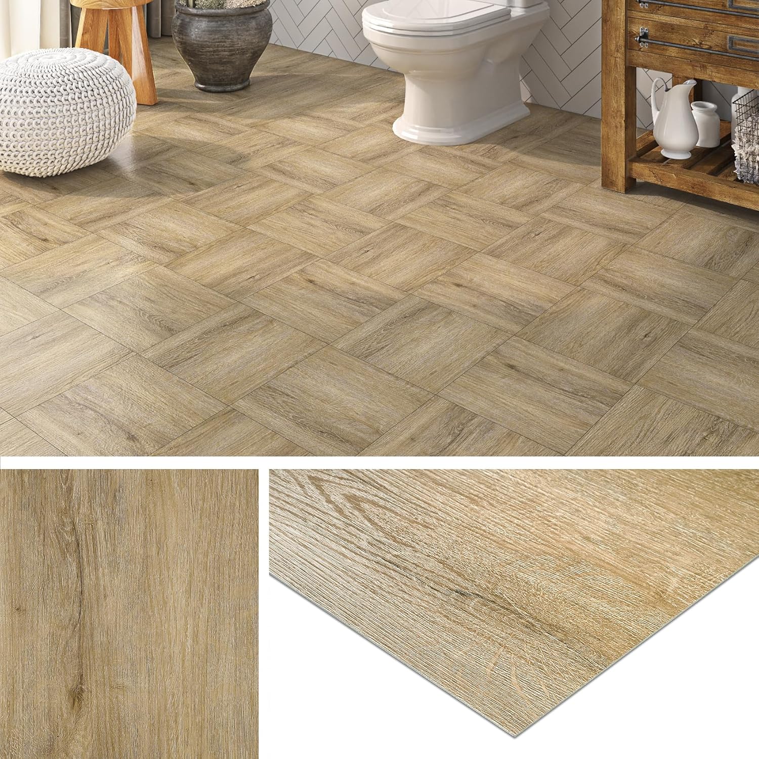 Livelynine Peel and Stick Floor Tiles Bathroom Light Oak Wood Effect 30x30CM Self Adhesive Floor Tile Wood Effect 32-Tiles Waterproof Sticky Floor Tiles Kitchen Flooring Tiles Self Adhesive Bedroom