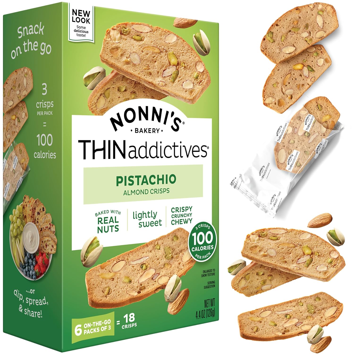 Nonni's, Thin addictives Pistachio Almond Crisps, 4.4 Ounce