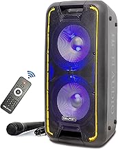 Dolphin SP-210RBT Dual 10" Bluetooth Party Speaker with Neon LED Lights, 5-Band Equalizer, 12V Cable Extender - Portable DJ/Karaoke Speaker with Trolley & Wheels for Events, Outdoor