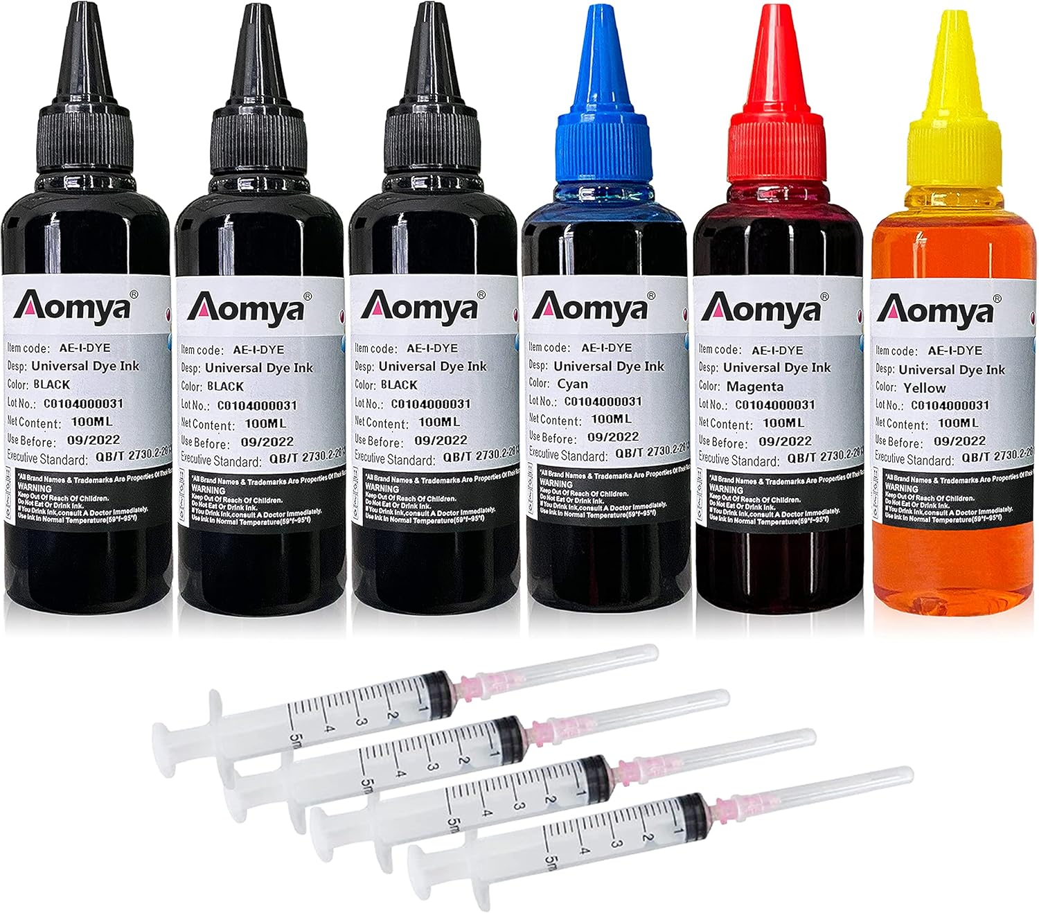 Aomya Universal Dye Ink Refill Kit for HP Canon EPN Brother Lexmark Refill kit Compatible Cartridges Refillable Cartridge CISS CIS System 4 Color Set (3BK, C, M, Y)