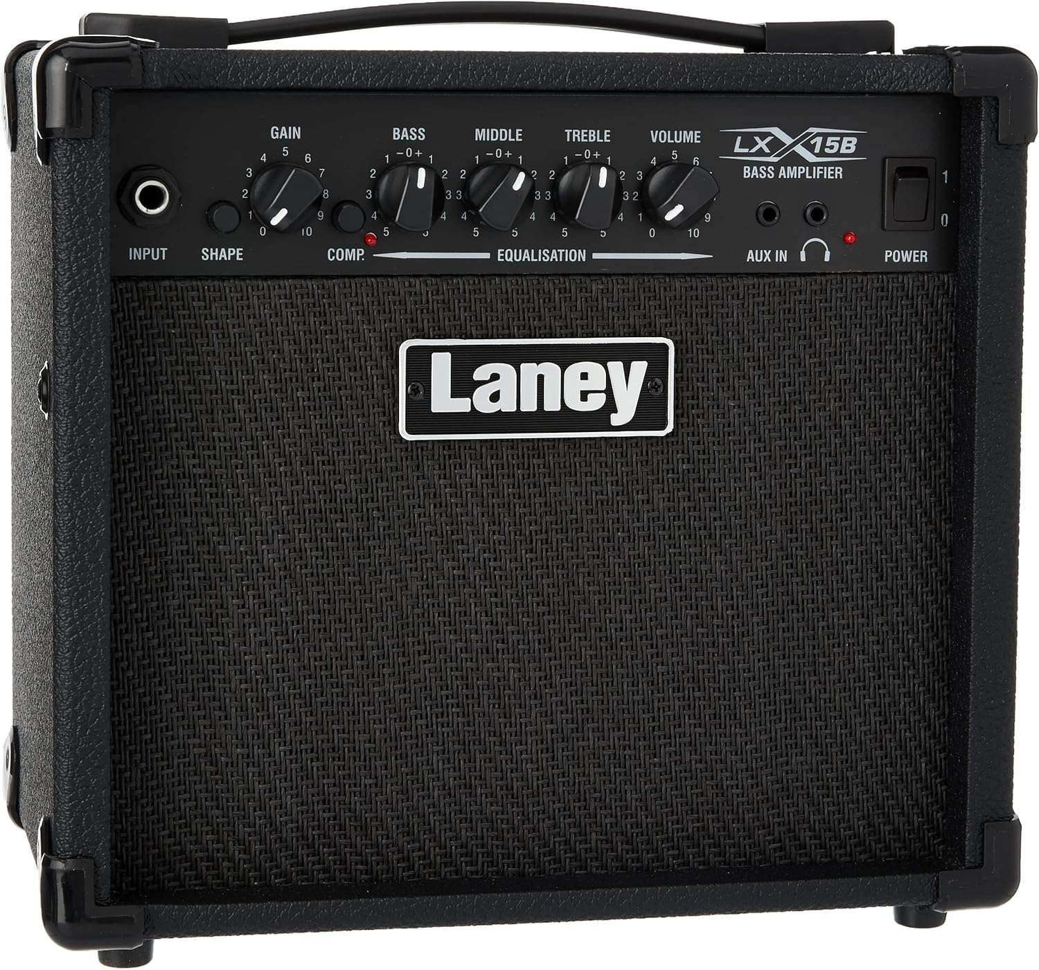 Laney LX15B Bass Amp - 3 EQ combo portable practise guitar amplifier perfect for beginners. Headphone out for silent practise and Aux in to jam along. - 15 Watt - Black