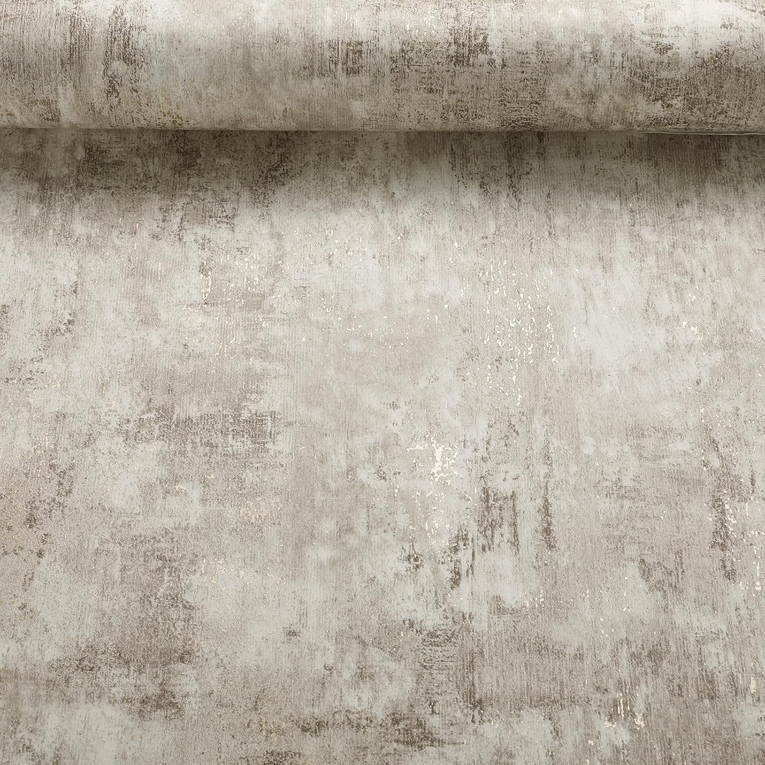 Concrete Wallpaper - Brown and Gold Wallpaper for Living Room, Bedroom, Fireplace - Beige Decorative Luxury Wall Paper with Distressed Pattern, Textured Finish & Metallic Detailing