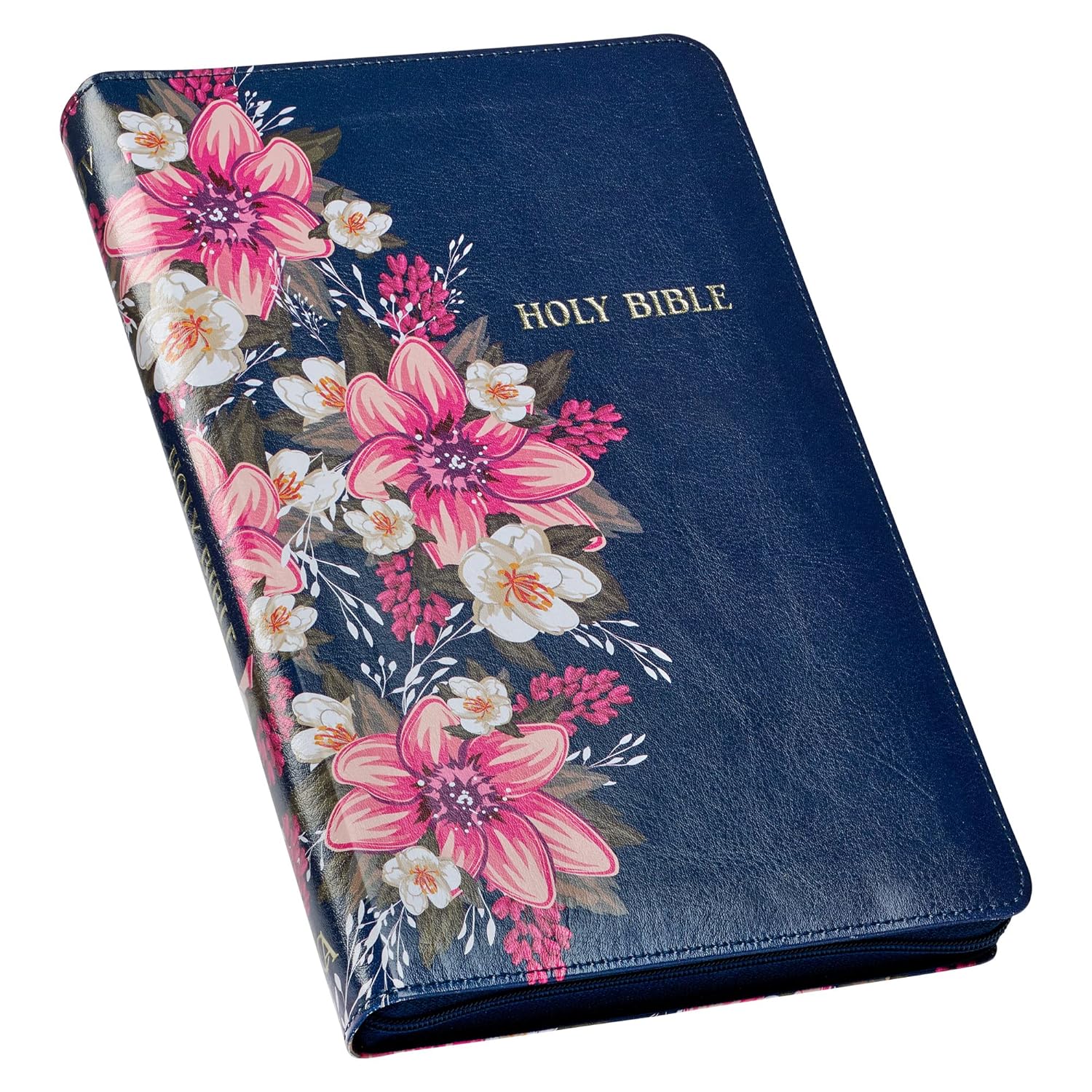 KJV Holy Bible Standard Size Faux Leather Red Letter Edition Thumb Index & Ribbon Marker, King James Version, Blue Floral, Zipper Closure (KJV Deluxe Gift Editions)