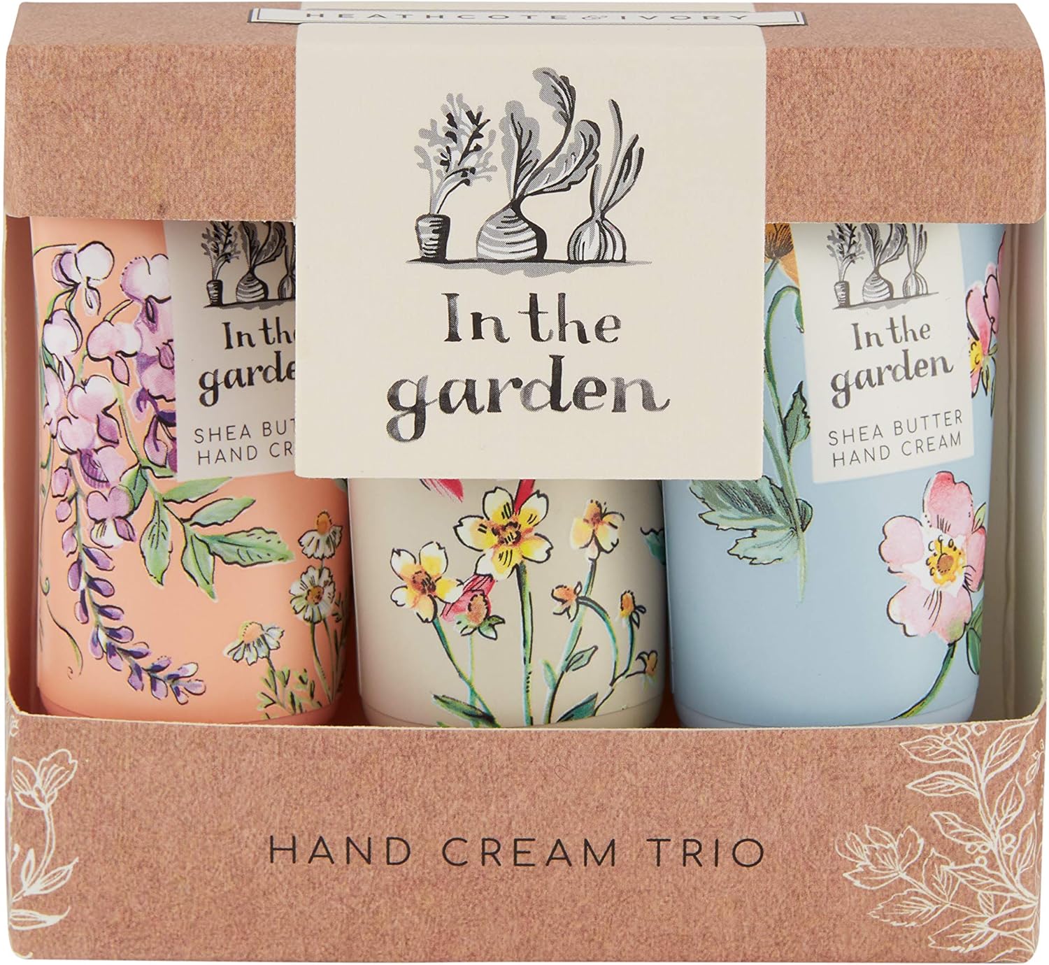Heathcote & Ivory In The Garden Hand Creams Trio in Gift Box | Shea Butter & Essential Oils | Cruelty Free & Vegan Friendly | Travel Friendly Sizes | 3 x 30ml