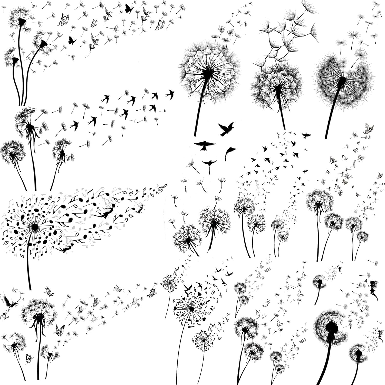 EGMBGM 13 Sheets Beautiful Dandelion Temporary Tattoos For Women Neck Realistic Flying Dandelion Birds Butterfly Fake Tattoos Flowers Girls Kids Hand Wrist Decoration Temp Tatoos Temporary Sticker Set