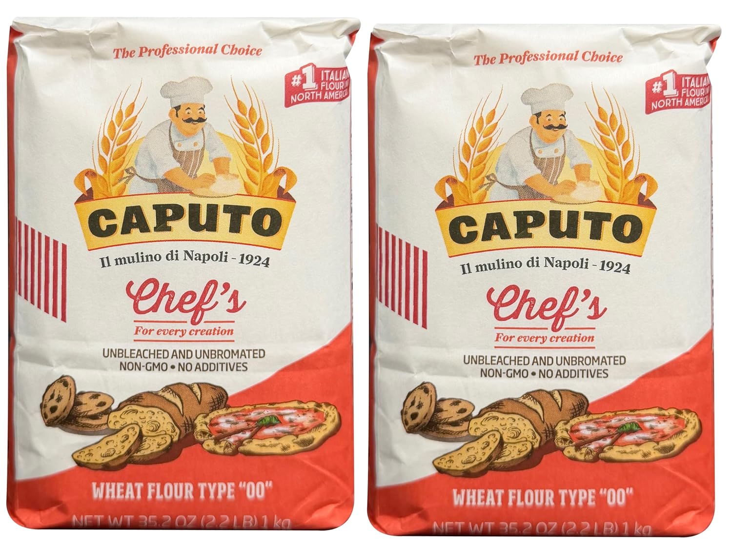 Antimo Caputo Chefs Flour 2.2 LB (Pack of 2) - Italian Double Zero 00 - Soft Wheat for Pizza Dough, Bread, & Pasta