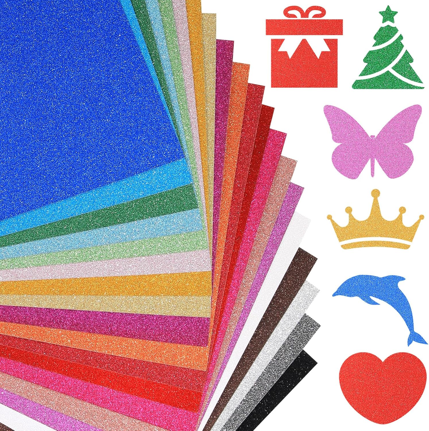 RUUKON A4 Glitter Cardstock, 20 Sheets in 20 Colors, No-Shed Card Stock for Cricut, Sparkly Colored Paper for Card Making, Crafts, Scrapbooking and DIY Projects, 250 GSM