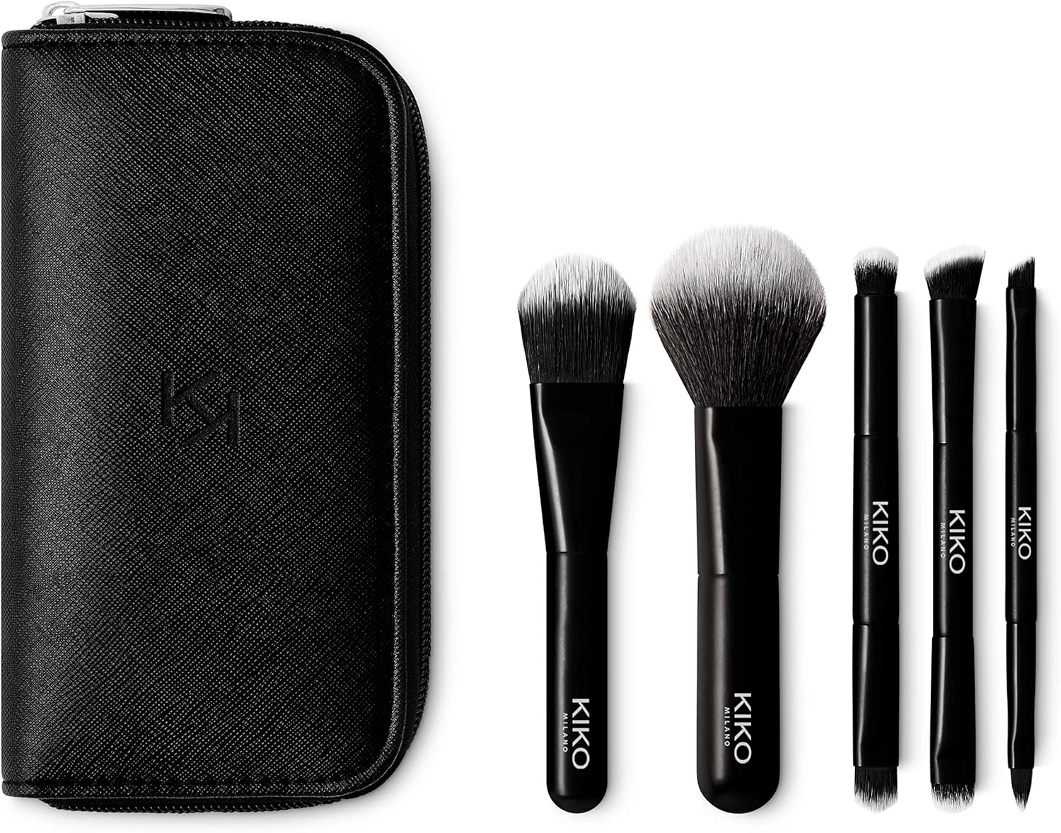 KIKO Milano Travel Brush Set | Travel Pouch with 5 Professional Make Up Brushes for Flawless Makeup | Foundation Brush, Powder Brush, Shading Brush Duo, Blending Brush Duo, Eyeliner-Lip Brush Duo