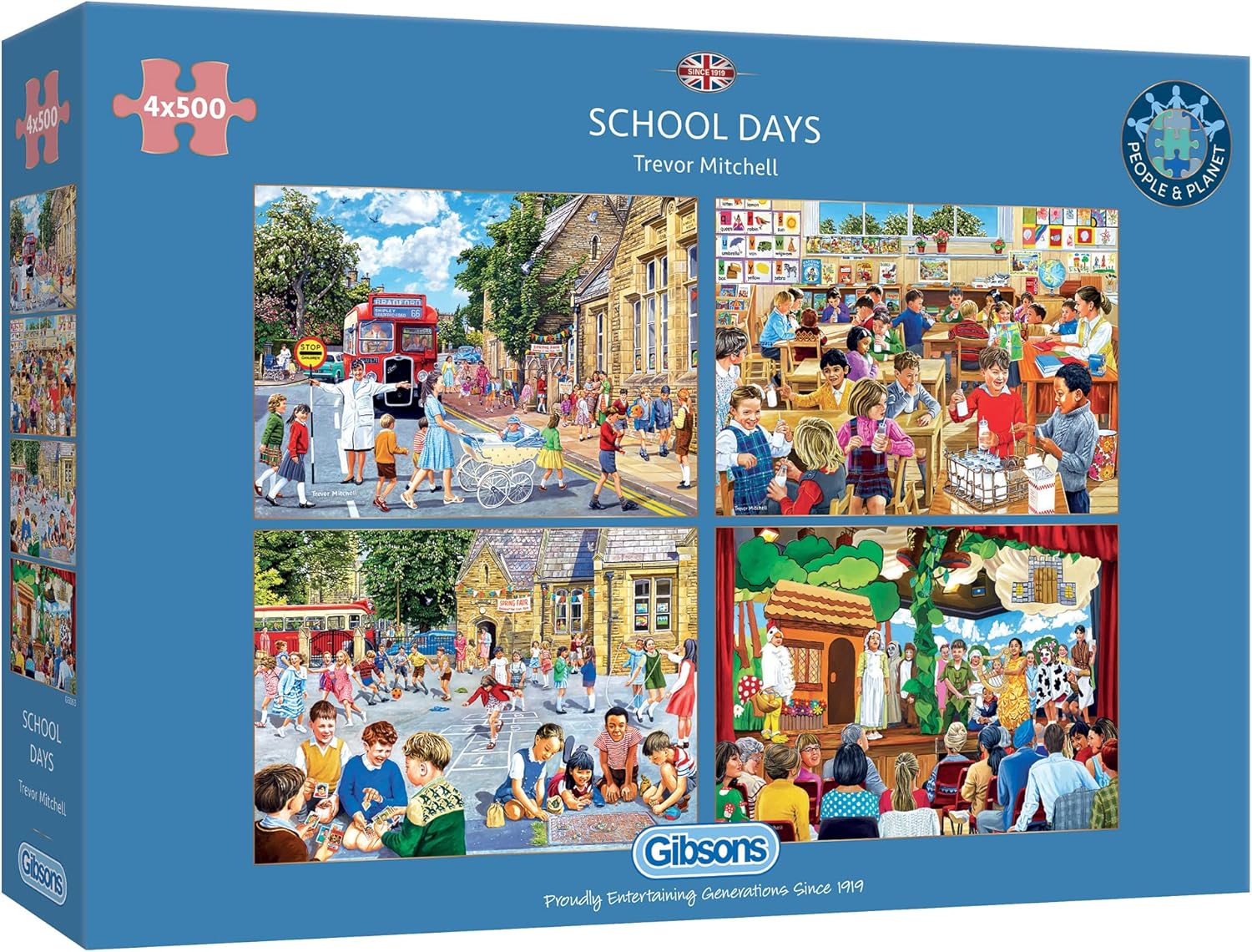 Gibsons School Days | 4 x 500 Piece Jigsaw Puzzles | Multi-Box Jigsaw | Sustainable Puzzle for Adults | Premium 100% Recycled Board | Great Gift for Adults | Gibsons Games