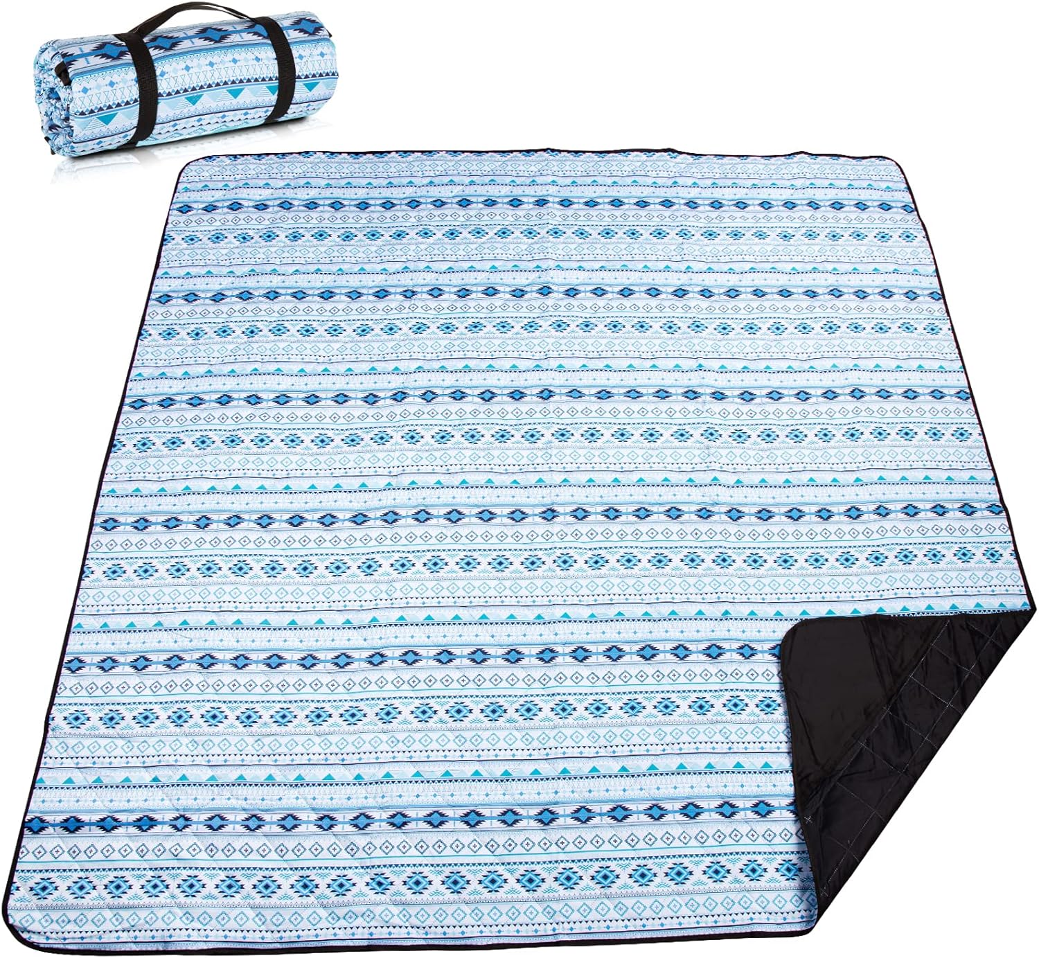 Airensky Extra Large(79 "x 83") Picnic Blanket, 3-Layer Thicking Outdoor Camping Blanket, Machine Washable Beach Blanket, Waterproof and Wear-Resistant, Soft and Comfortable(Boho Blue)
