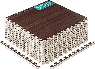 Yes4All 48SQ.FT Wood Grain Puzzle Exercise Mat Protective Flooring, EVA Interlocking Foam Floor Tiles with Border for Home