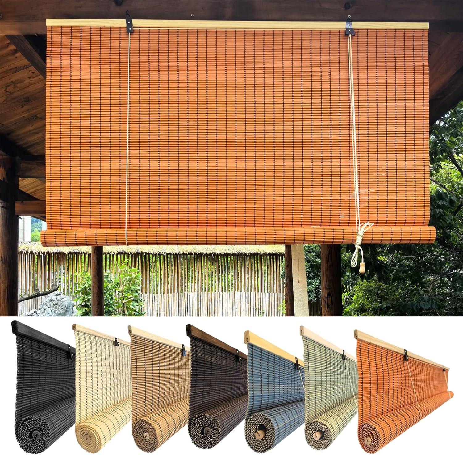 YUJIANHUAA Made To Measure Bamboo Blinds,95% Blackout Roller Blind,Sunshade Filter Light Curtains,Window Shutters for Kitchen Patio Garden,Easy to Install (50cm x 80cm)