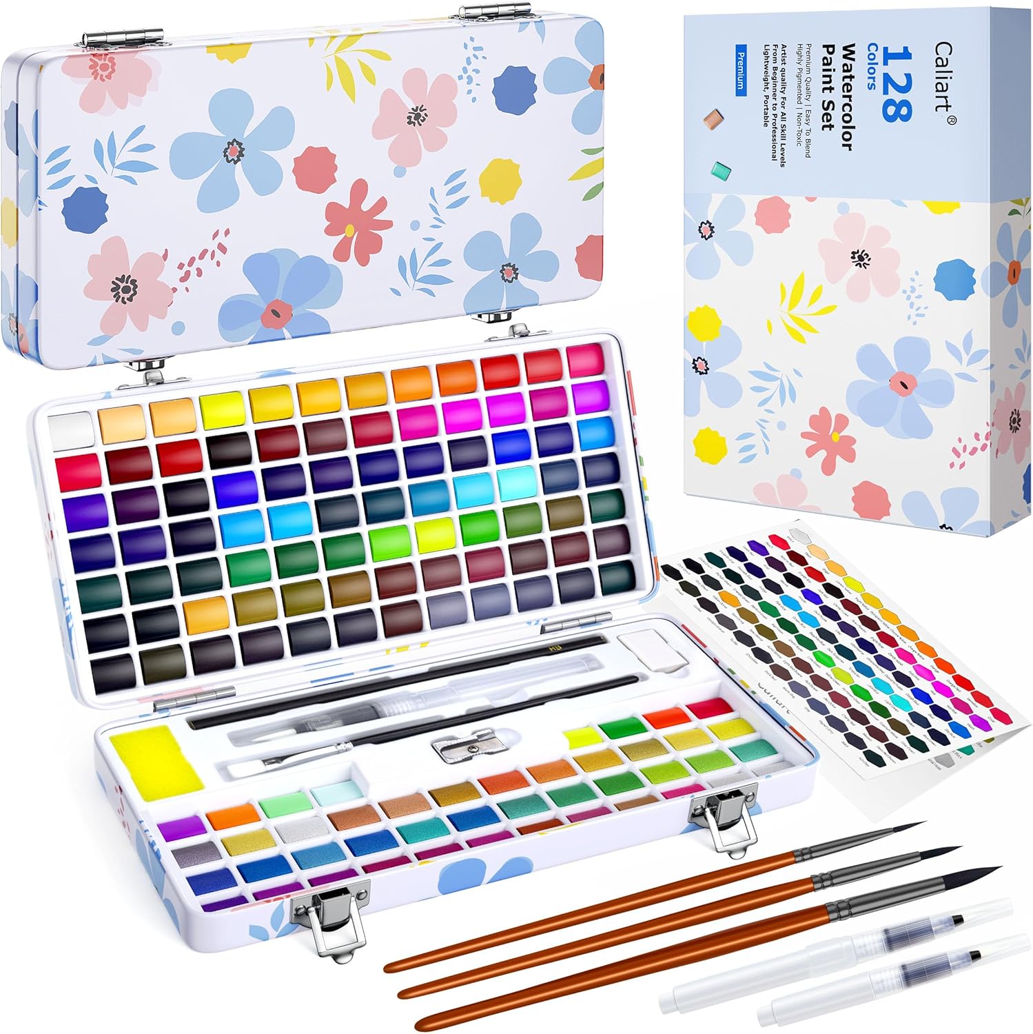 Caliart 128 Colors Watercolor Paint Set Portable, for Adults Artists Professionals Teen Girls Boys Beginners, Art Supplies Watercolor Painting Kit Sketch Coloring Drawing Christmas Gifts