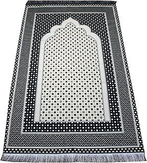Modefa Turkish Islamic Prayer Mat Janamaz Sajjadah | Thin Woven Cotton Praying Rug Ramadan Eid Gift | Traditional Muslim Sejada for Men Women - Hira Diamond (Black)