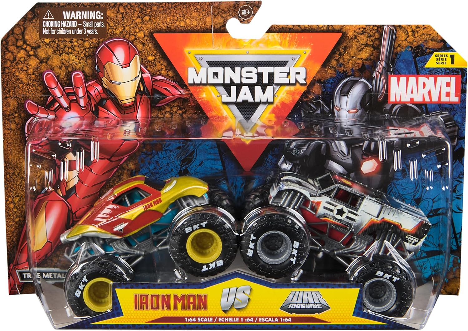 Monster Jam, Marvel Official Iron Man Vs. War Machine Die-Cast Monster Trucks, 1:64 Scale, Kids’ Toys for Boys and Girls Aged 3 and up